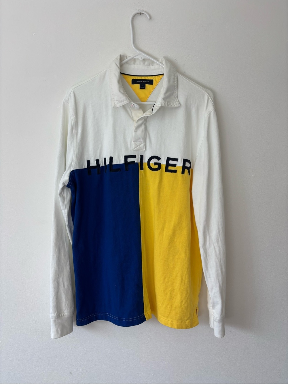 Tommy Hilfiger White/Blue/Yellow Colorblock Long Sleeve Rugby Shirt